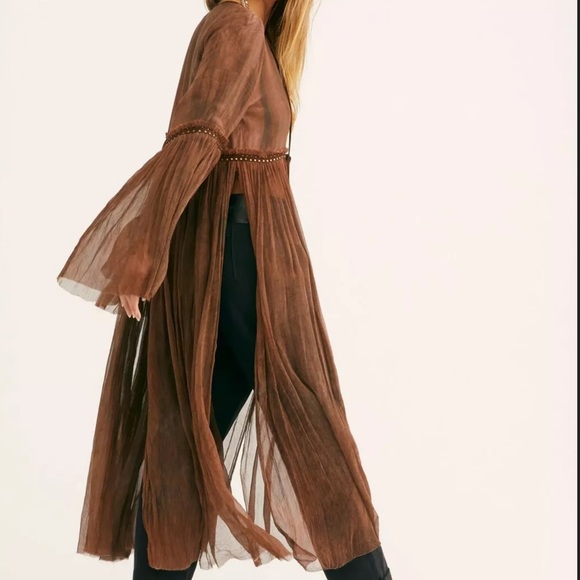 NWT Free People / Brenda Knight Kimono Duster Maxi Shirt Topper Size XS Z294-13 - Picture 3 of 12